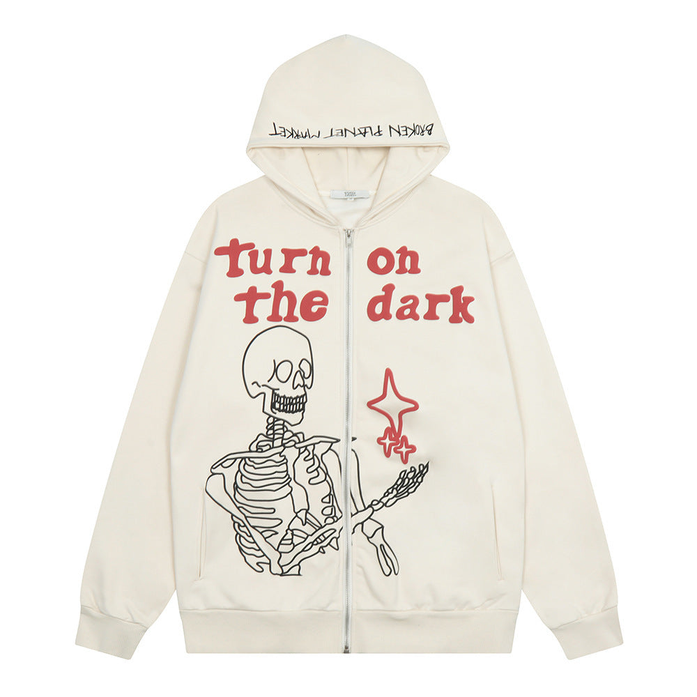 Skull Print Hooded Cardigan Sweater Boys