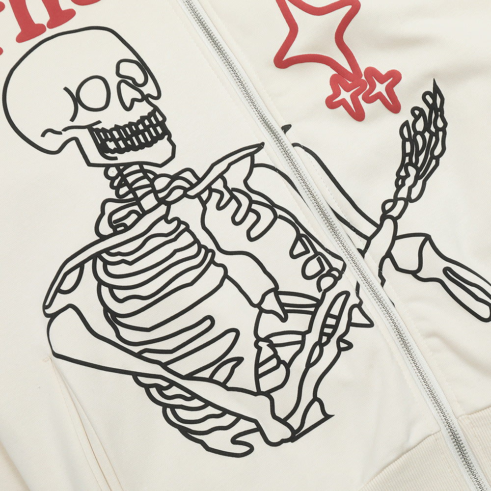 Skull Print Hooded Cardigan Sweater Boys