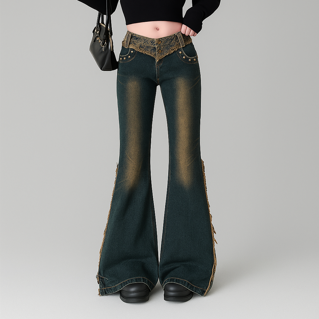 Vintage Rose Stitching Edging Skinny Jeans