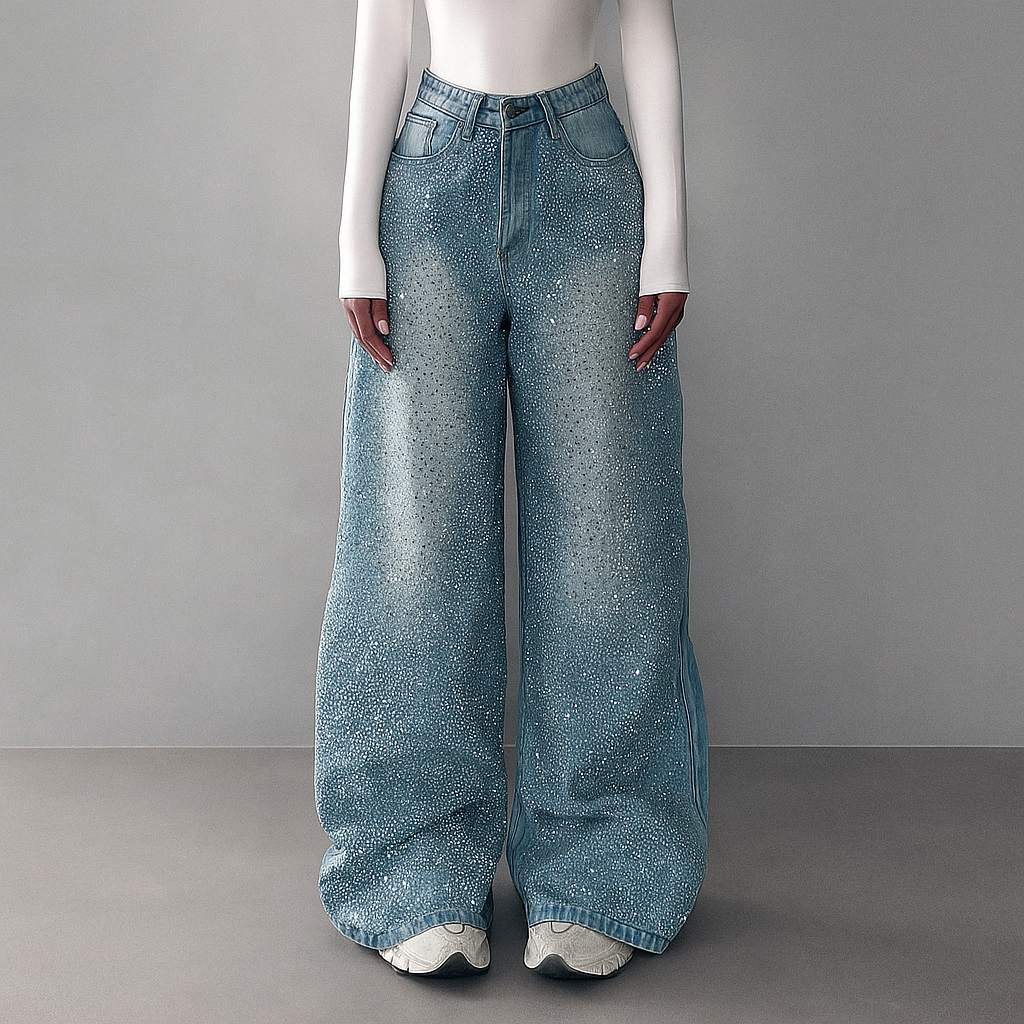 Irregular Rhinestone Jeans
